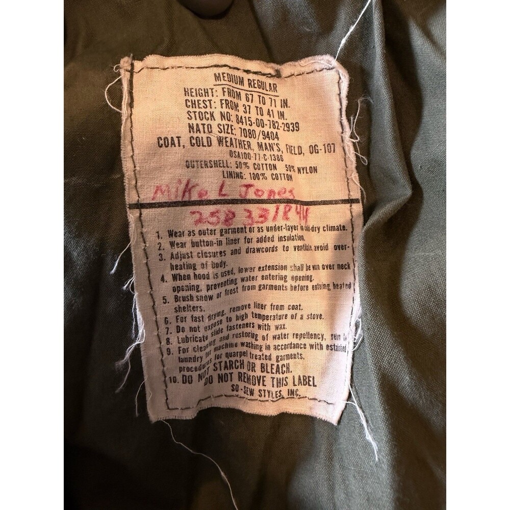 Vintage 70s (1977) US Army Mens Medium Regular OG-107 M-65 Field Jacket - Picture 3 of 5